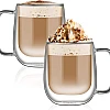 cmxing Double Wall Reusable Coffee Glasses Cups Insulated Cups Transparent Thermo Glass Cup Set Coffee Mugs for Espresso Cappuccino Latte(300ml)
