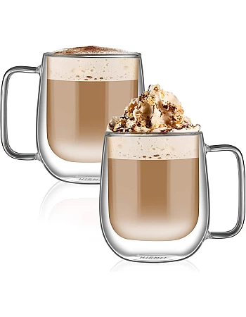 cmxing Double Wall Reusable Coffee Glasses Cups Insulated Cups Transparent Thermo Glass Cup Set Coffee Mugs for Espresso Cappuccino Latte(300ml)