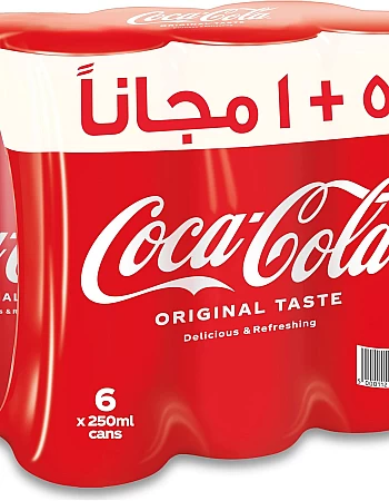 Coca Cola Carbonated Drink Can 250ml, Pack of 5+1