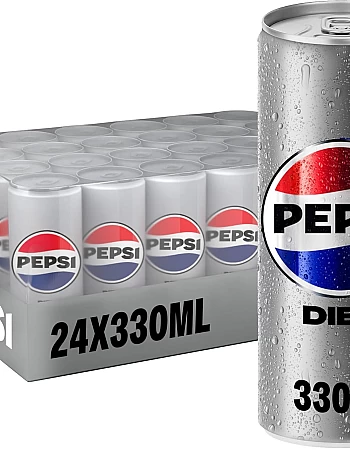Diet Pepsi, Carbonated Soft Drink, Cans, 330 ml Pack of 24