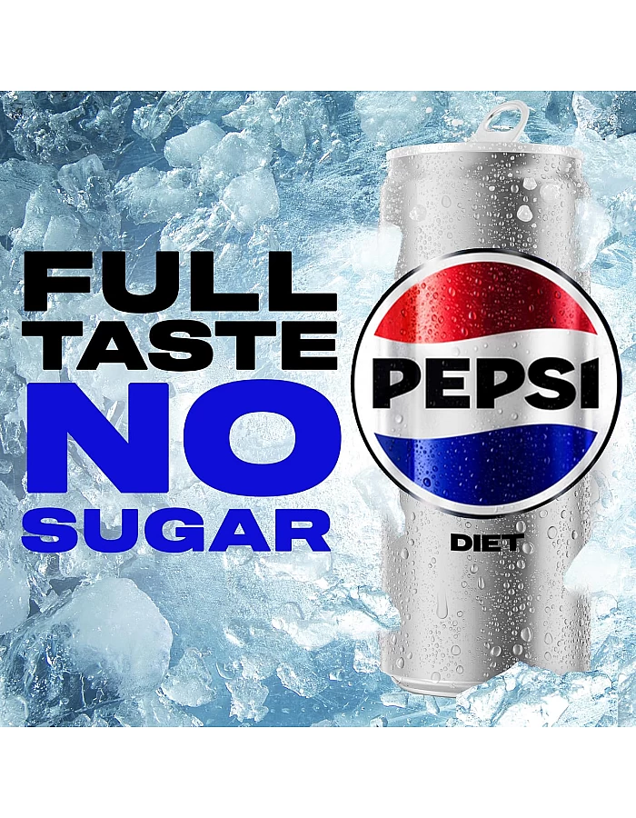 Diet Pepsi, Carbonated Soft Drink, Cans, 330 ml Pack of 24