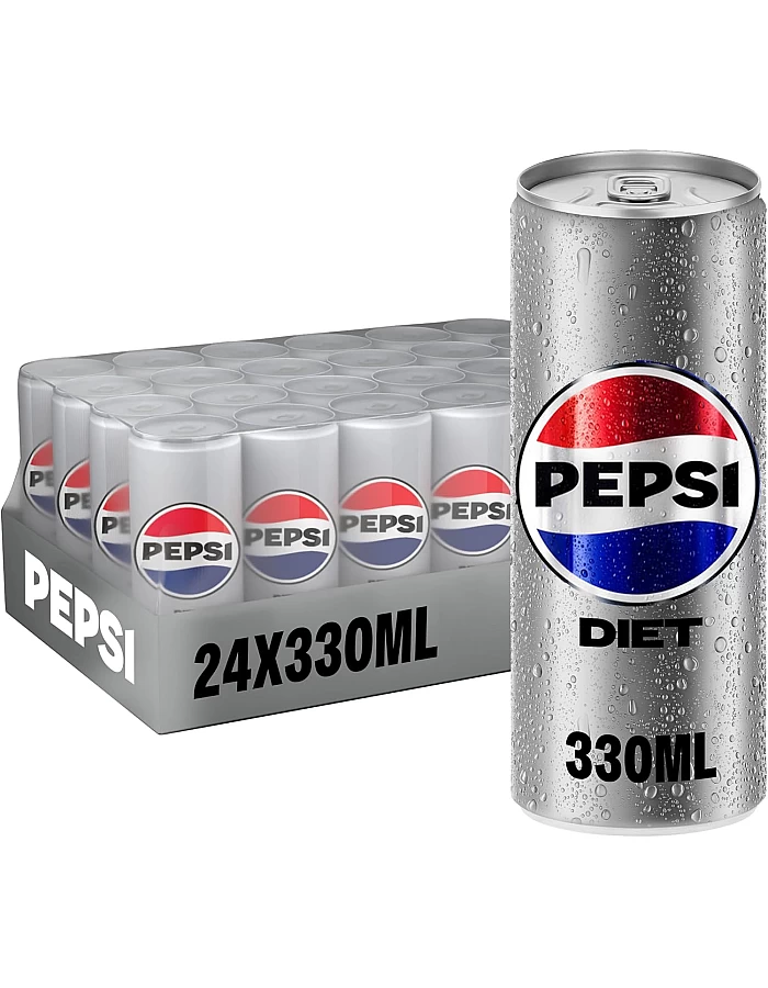 Diet Pepsi, Carbonated Soft Drink, Cans, 330 ml Pack of 24