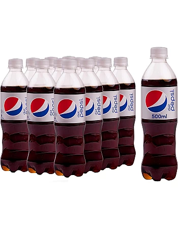 Diet Pepsi, Carbonated Soft Drink, Plastic Bottle, 500 ml x 12