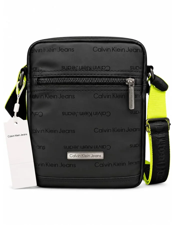 Calvin Klein Black Crossbody Bag with Neon Strap BG4-508