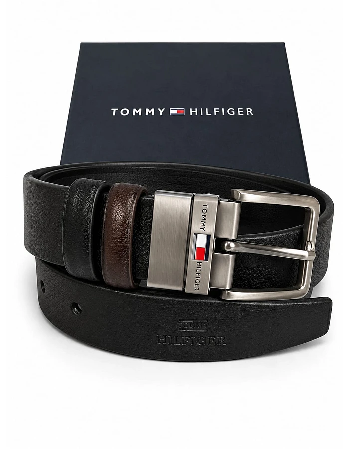 Tommy Hilfiger Men's Reversible Leather Belt, 2‑in‑1 Design for Dress Or Casual Wear