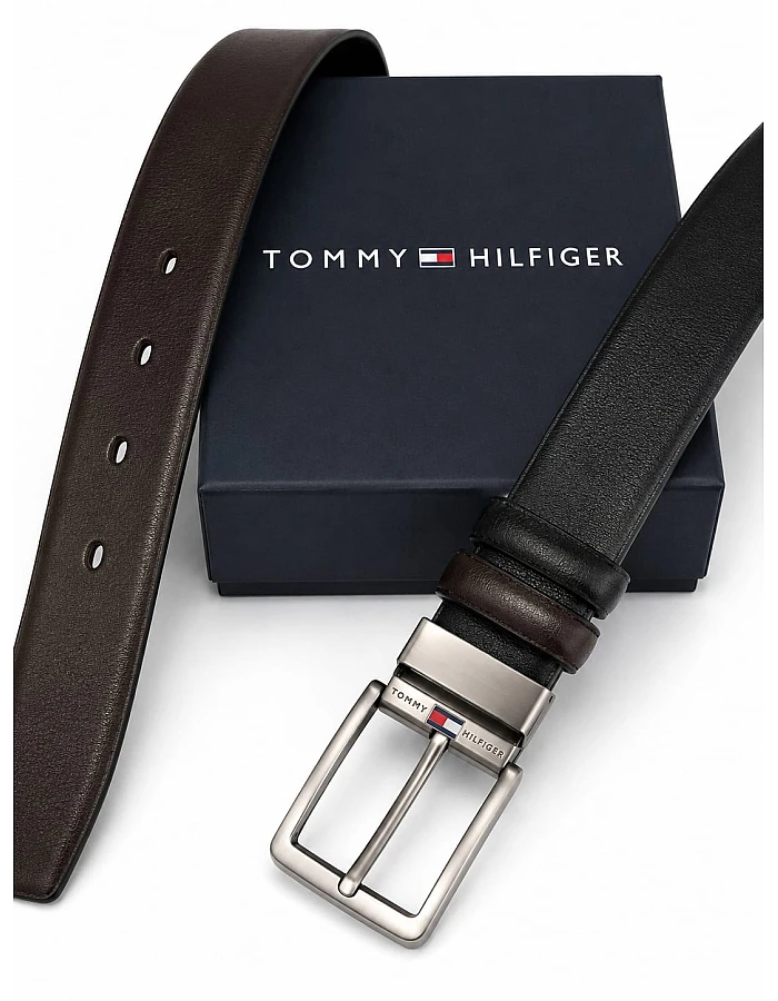 Tommy Hilfiger Men's Reversible Leather Belt, 2‑in‑1 Design for Dress Or Casual Wear