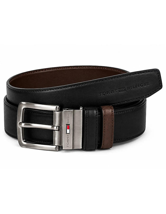 Tommy Hilfiger Men's Reversible Leather Belt, 2‑in‑1 Design for Dress Or Casual Wear