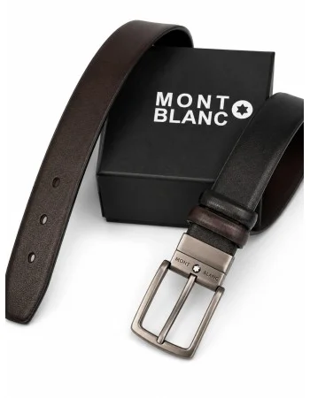 Mont Blanc  Men's Reversible Leather Belt, 2‑in‑1 Design for Dress Or Casual Wear