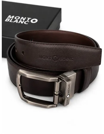 Mont Blanc  Men's Reversible Leather Belt, 2‑in‑1 Design for Dress Or Casual Wear
