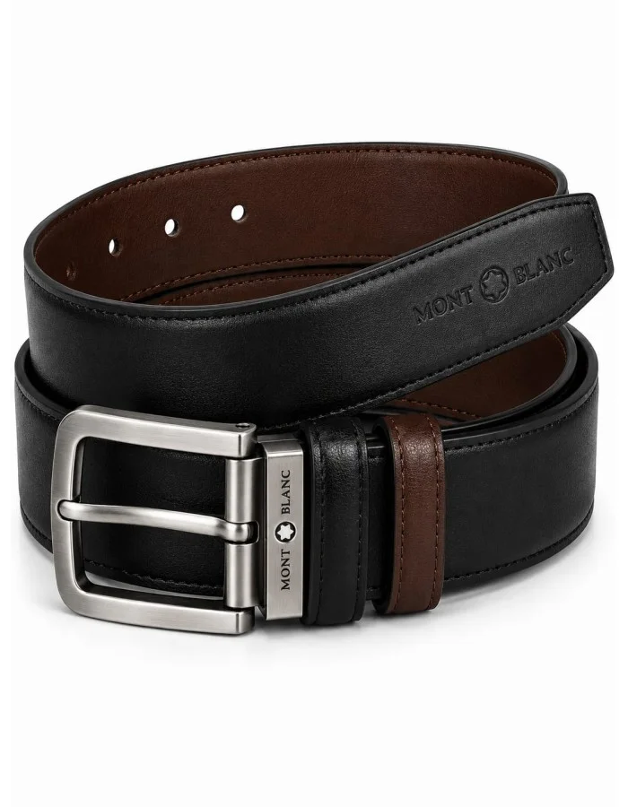 Mont Blanc  Men's Reversible Leather Belt, 2‑in‑1 Design for Dress Or Casual Wear