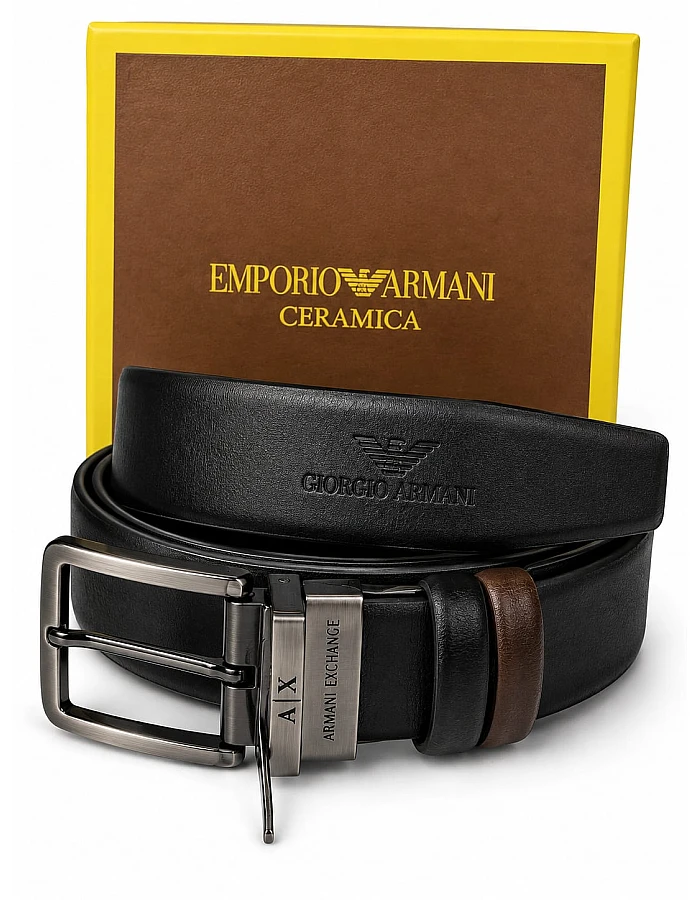 ARMANI  Men's Reversible Leather Belt, 2‑in‑1 Design for Dress Or Casual Wear