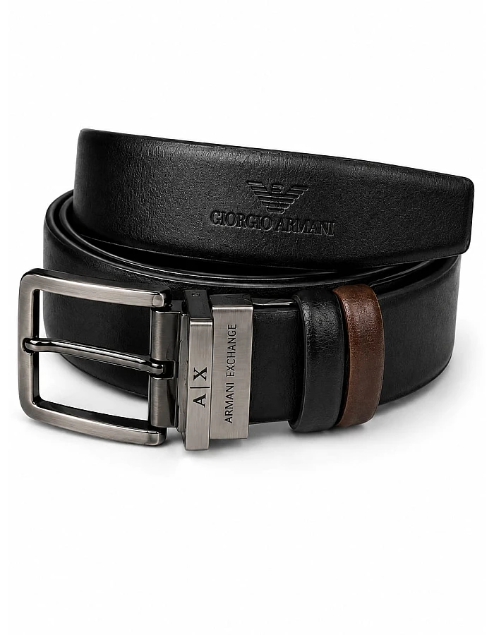 ARMANI  Men's Reversible Leather Belt, 2‑in‑1 Design for Dress Or Casual Wear