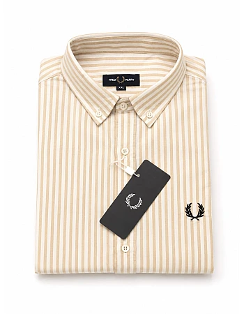 Fred Perry Striped Oxford Shirt – Off-White / Beige