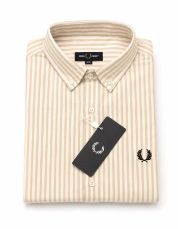 Fred Perry Striped Oxford Shirt – Off-White / Beige