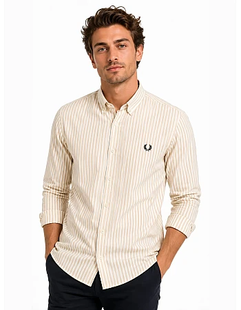 Fred Perry Striped Oxford Shirt – Off-White / Beige