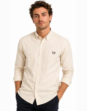 Fred Perry Striped Oxford Shirt – Off-White / Beige