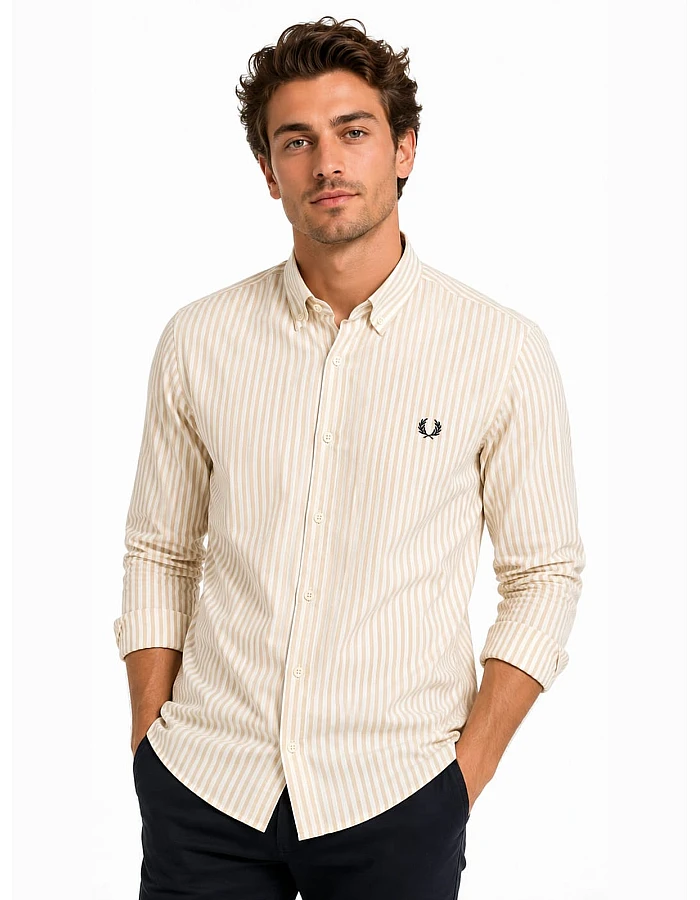 Fred Perry Striped Oxford Shirt – Off-White / Beige