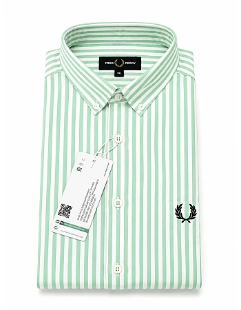 Fred Perry Striped Oxford Shirt – Light Green / White