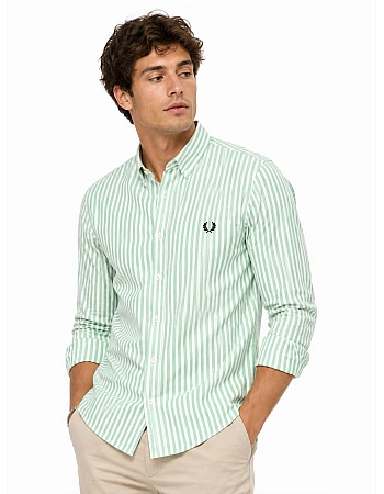 Fred Perry Striped Oxford Shirt – Light Green / White