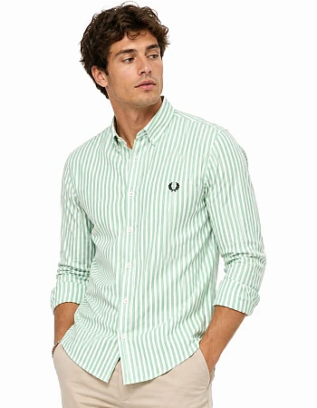 Fred Perry Striped Oxford Shirt – Light Green / White