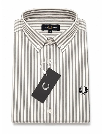 Fred Perry Striped Oxford Shirt – Off-White / Grey