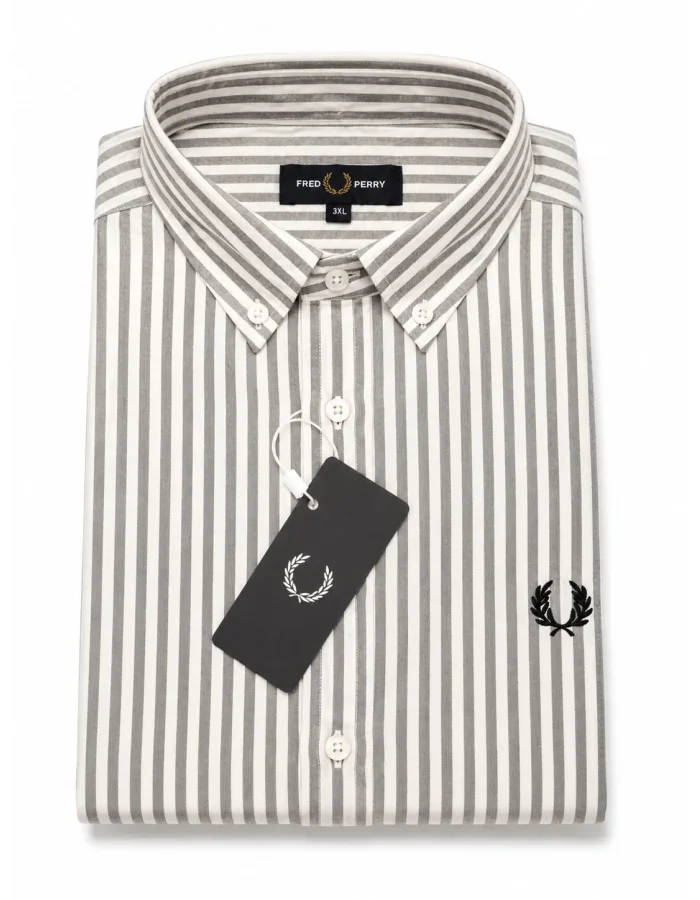 Fred Perry Striped Oxford Shirt – Off-White / Grey