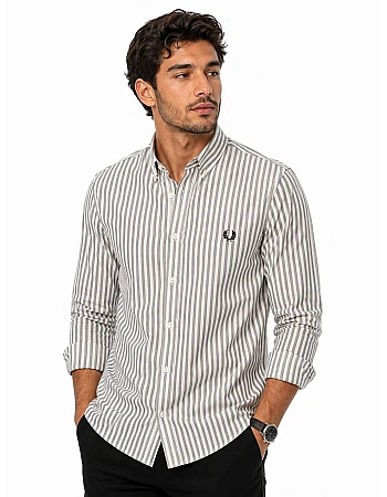 Fred Perry Striped Oxford Shirt – Off-White / Grey