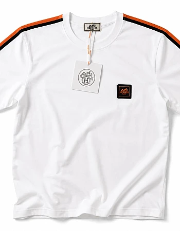 Hermès Striped-Shoulder T-Shirt – White