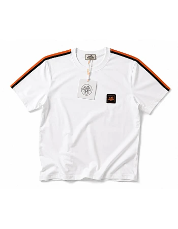 Striped-Shoulder T-Shirt – White