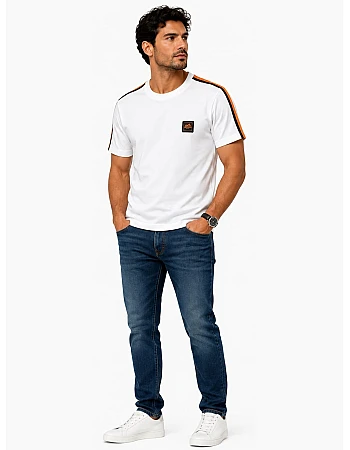 Striped-Shoulder T-Shirt – White