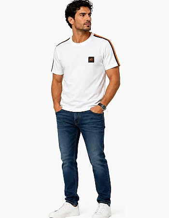 Hermès Striped-Shoulder T-Shirt – White