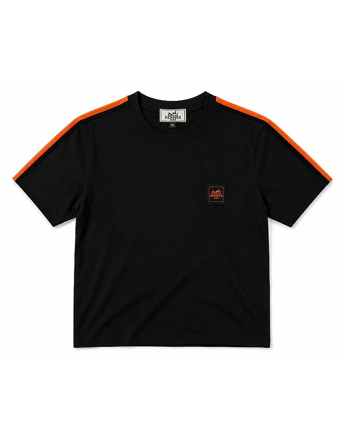 Hermès Striped-Shoulder T-Shirt – Black