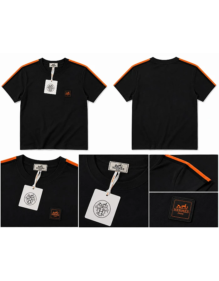 Hermès Striped-Shoulder T-Shirt – Black