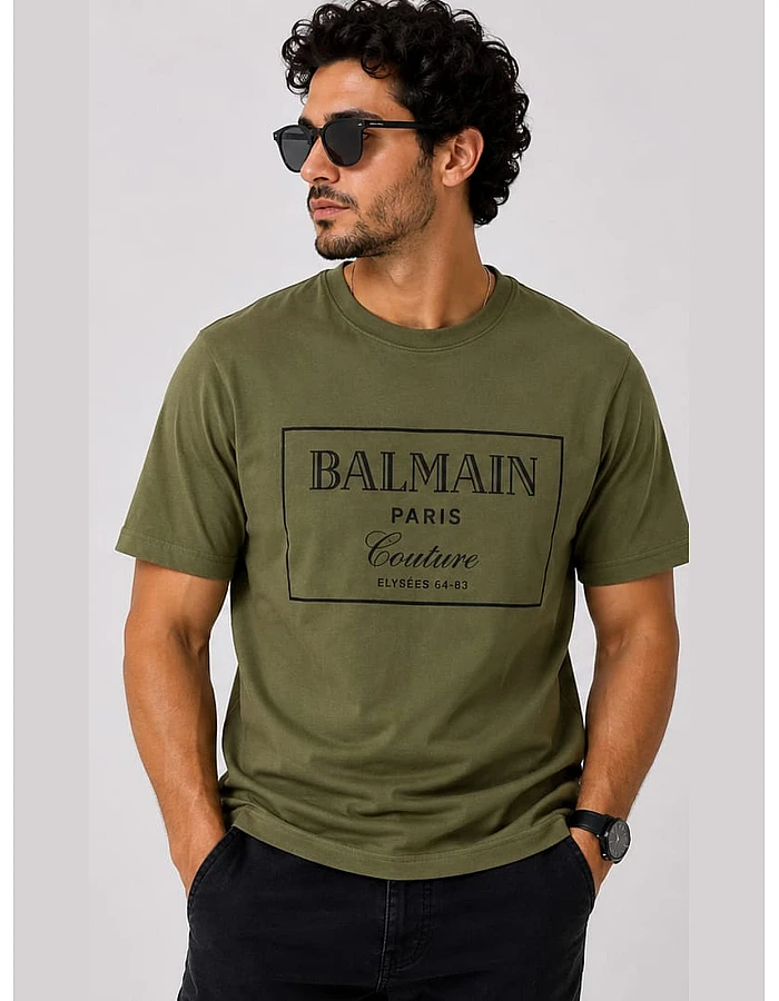 Balmain Paris Couture Frame T-Shirt – Olive