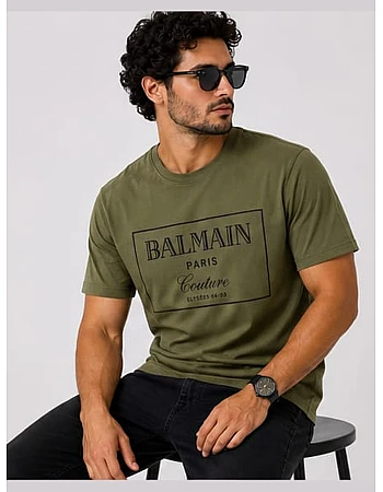 Balmain Paris Couture Frame T-Shirt – Olive