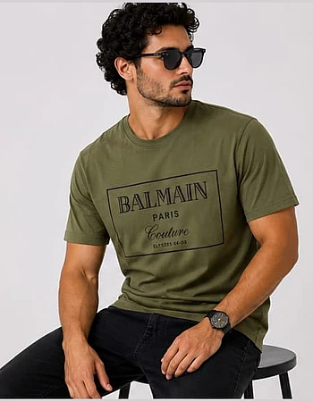 Balmain Paris Couture Frame T-Shirt – Olive
