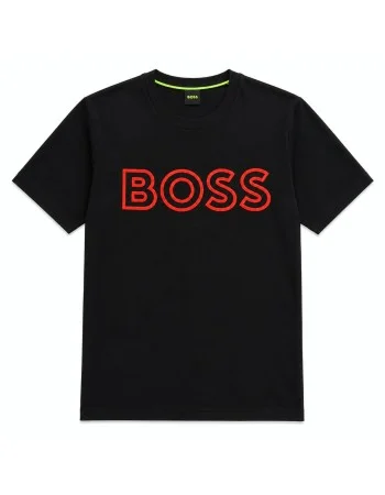 BOSS Round-Neck T-Shirt, Red Logo – Black