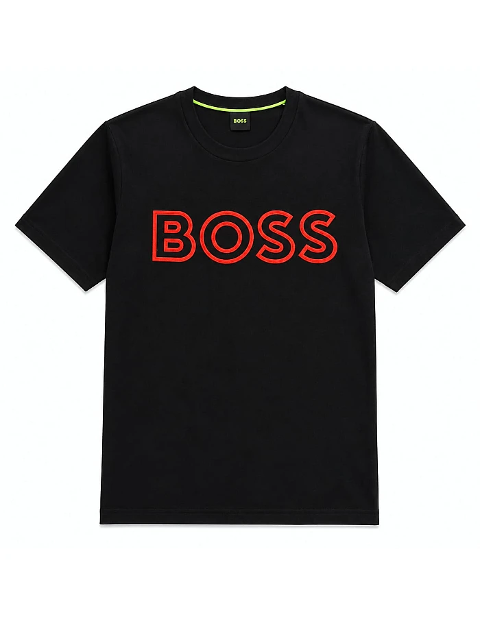 BOSS Round-Neck T-Shirt, Red Logo – Black