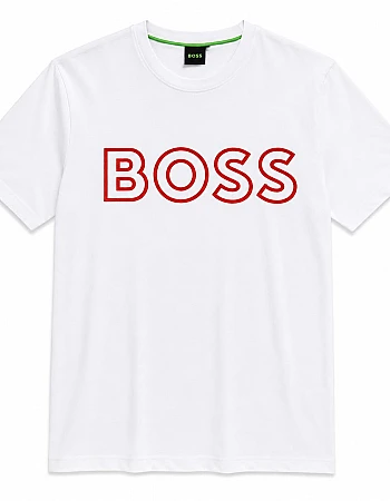 BOSS Round-Neck T-Shirt, Red Logo – White