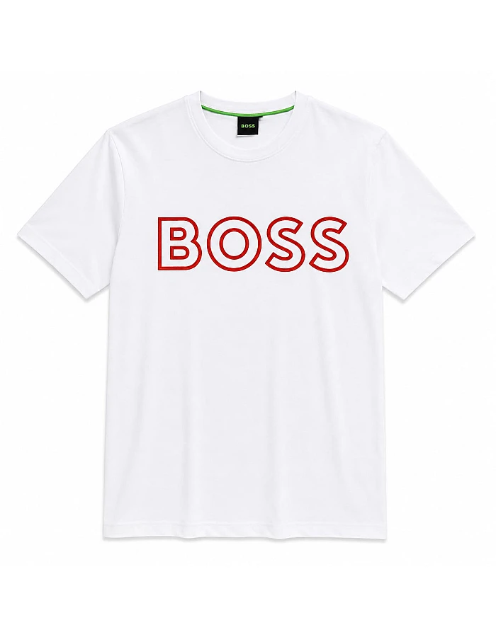 BOSS Round-Neck T-Shirt, Red Logo – White
