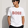BOSS Round-Neck T-Shirt, Red Logo – White