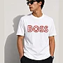 BOSS Round-Neck T-Shirt, Red Logo – White