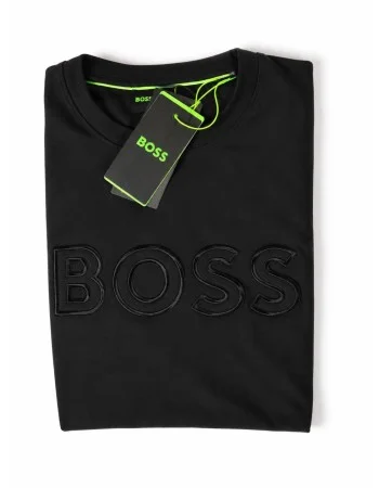 BOSS Round-Neck T-Shirt, 3D Tonal Logo – Black