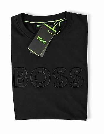 BOSS Round-Neck T-Shirt, 3D Tonal Logo – Black