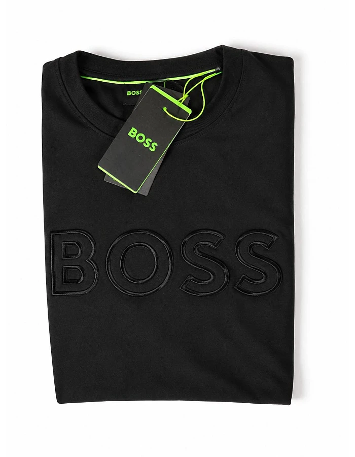 BOSS Round-Neck T-Shirt, 3D Tonal Logo – Black