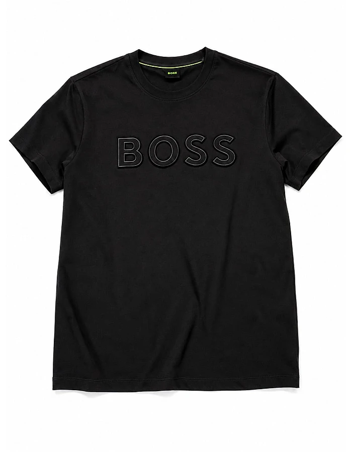 BOSS Round-Neck T-Shirt, 3D Tonal Logo – Black