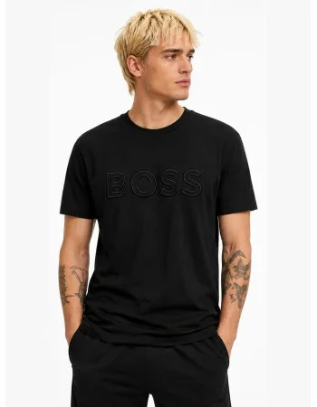 BOSS Round-Neck T-Shirt, 3D Tonal Logo – Black