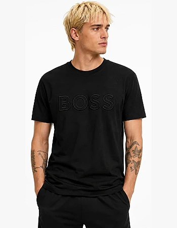 BOSS Round-Neck T-Shirt, 3D Tonal Logo – Black