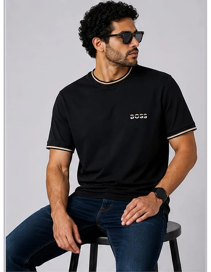 BOSS Tipped-Collar T-Shirt – Black