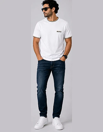 BOSS Tipped-Collar T-Shirt – White